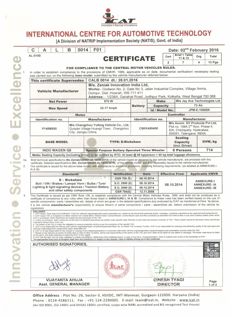 Indo Wagen Certification